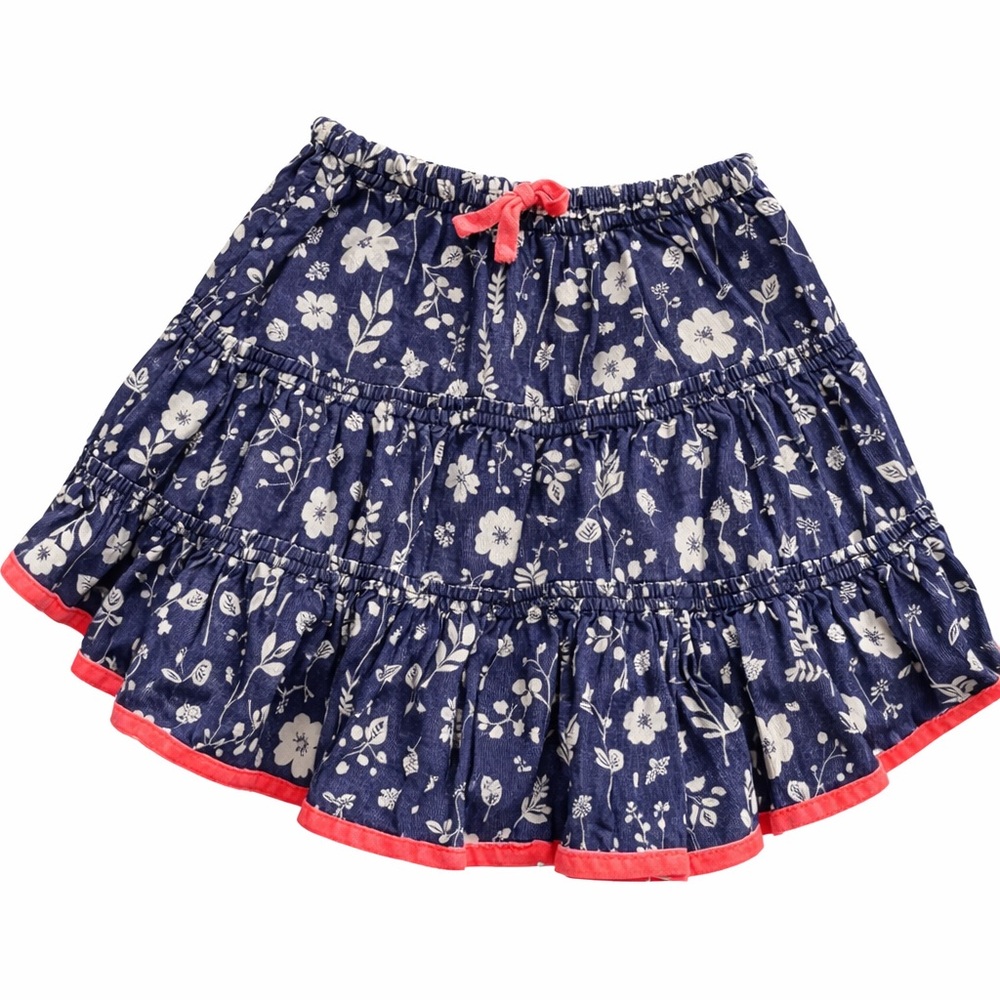 Mini Boden girls navy and white floral tiered corduroy skirt size 4/5